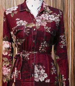 MAROON FLORAL SHIRT WITH BELT